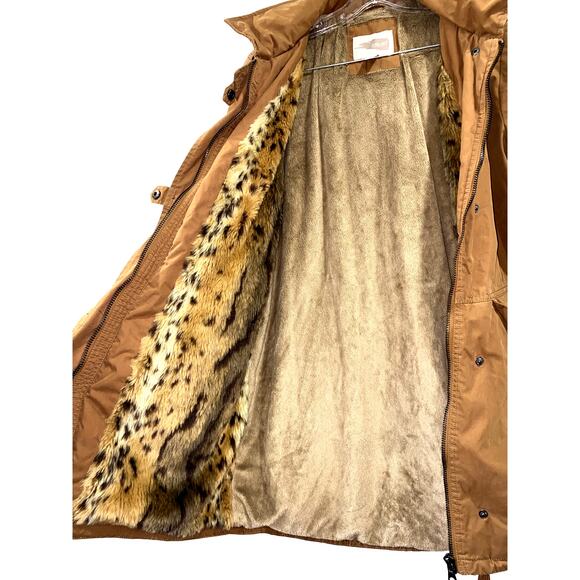 Forever21 Tan Hooded Faux fur Parka Jacket Size M Cotton Blend - Picture 7 of 11